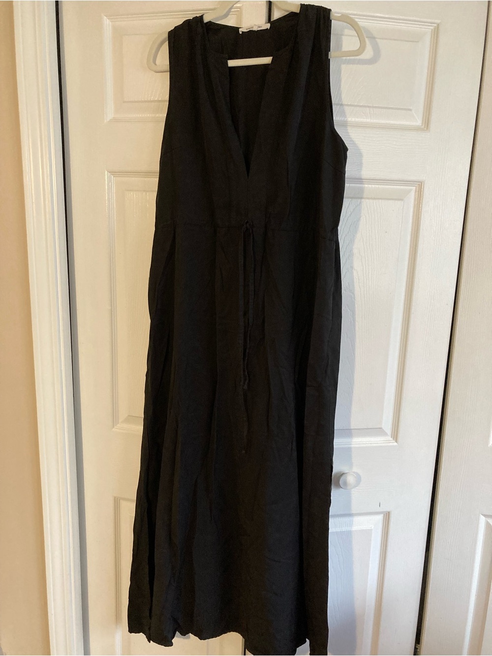 Emerson Fry Black Sleeveless V-Neck Maxi Dress with Waist Tie